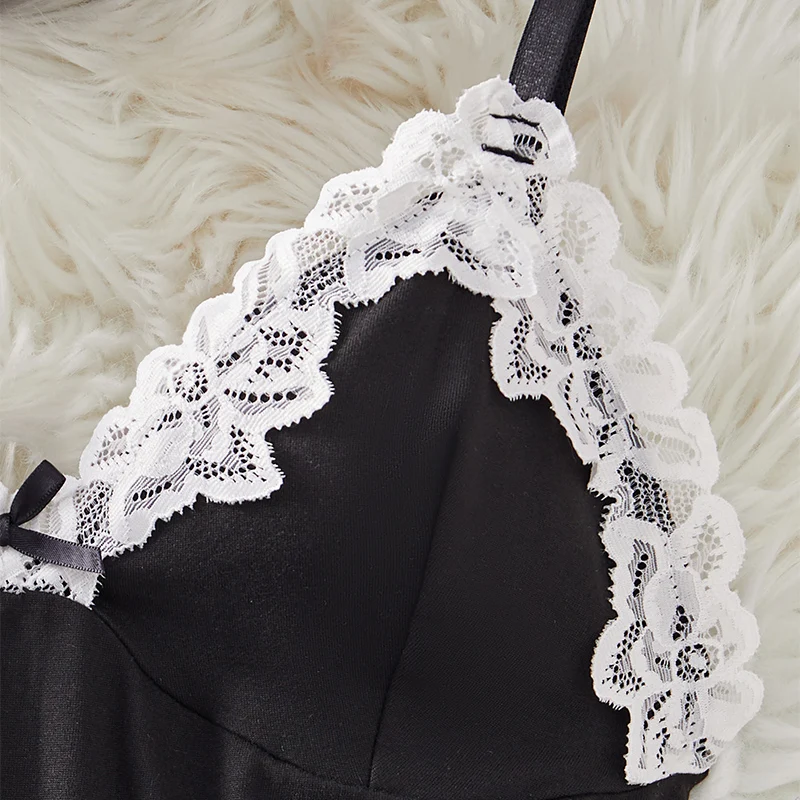 Sexy Women's Lingerie Set Deep V Pajama Bow Slim Fitting Suspender Lace Split Skirt Nightgown Dress view 3