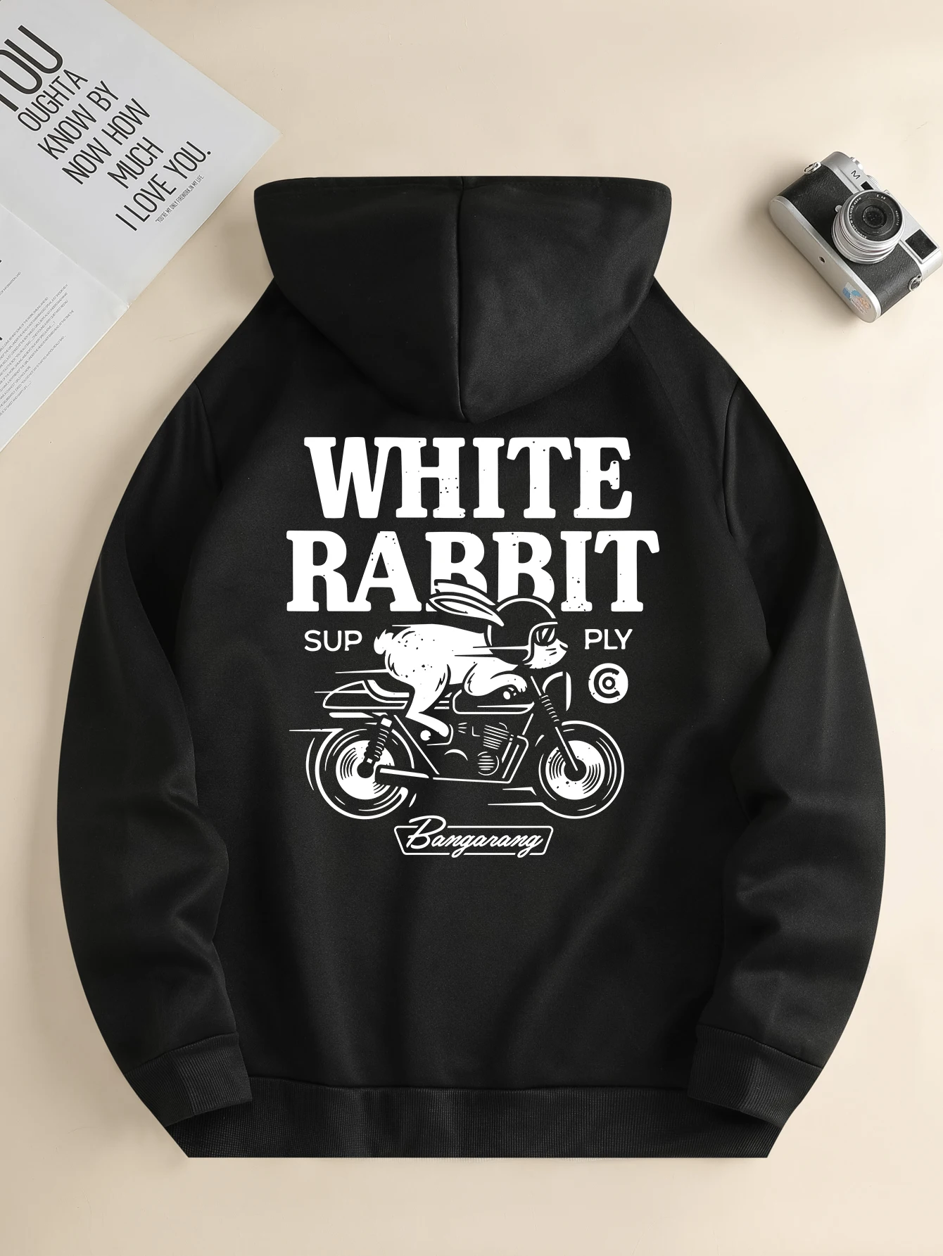 Men's new fashion hoodie, casual everyday drawstring hooded sweatshirt, motorcycle print, front kangaroo pocket, men's jacket