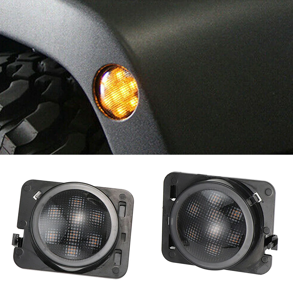 

1Pair Front Fender LED Side Marker Light Smoke Lens for 2007-2018 Jeep Wrangler JK Car Accessories