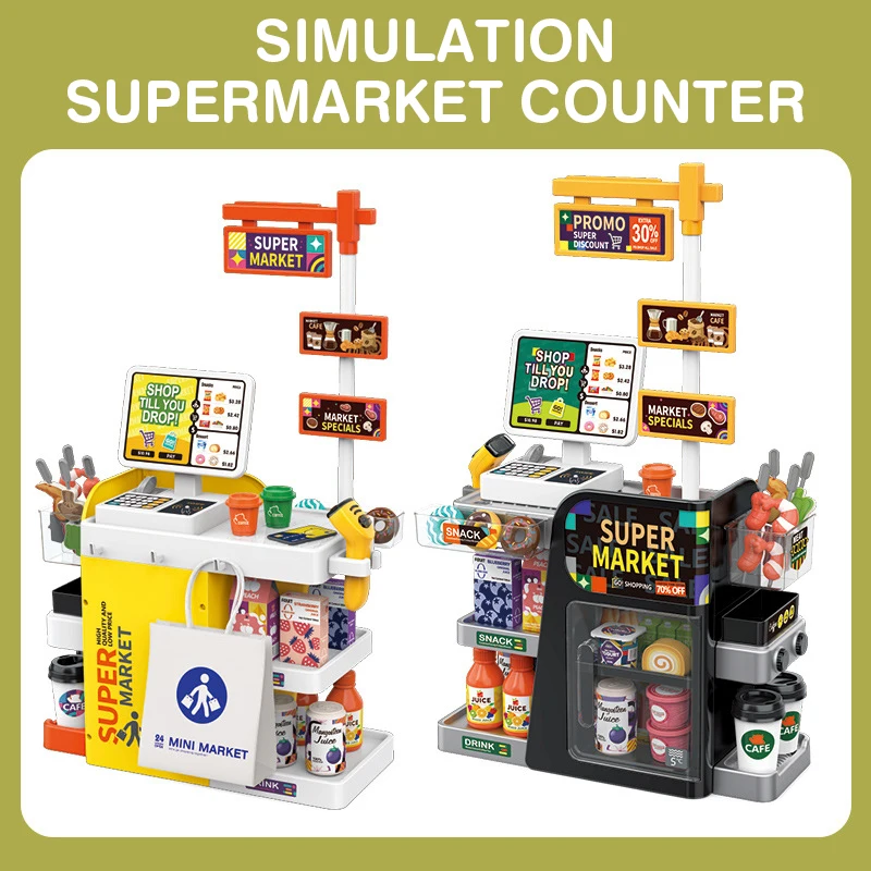 Kids Cash Register Playset Toy Set Simulation Supermarket Scanner Pretend Play Store Learning Toys for Boys Girls Gift