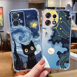 EDGE 40 Neo Cold Cat Transparent Phone Case For Motorola Moto Edge 40 30 50Pro 30Pro 40Neo 30Neo E13 E22 E32 E20 E7 E7Plus Cover