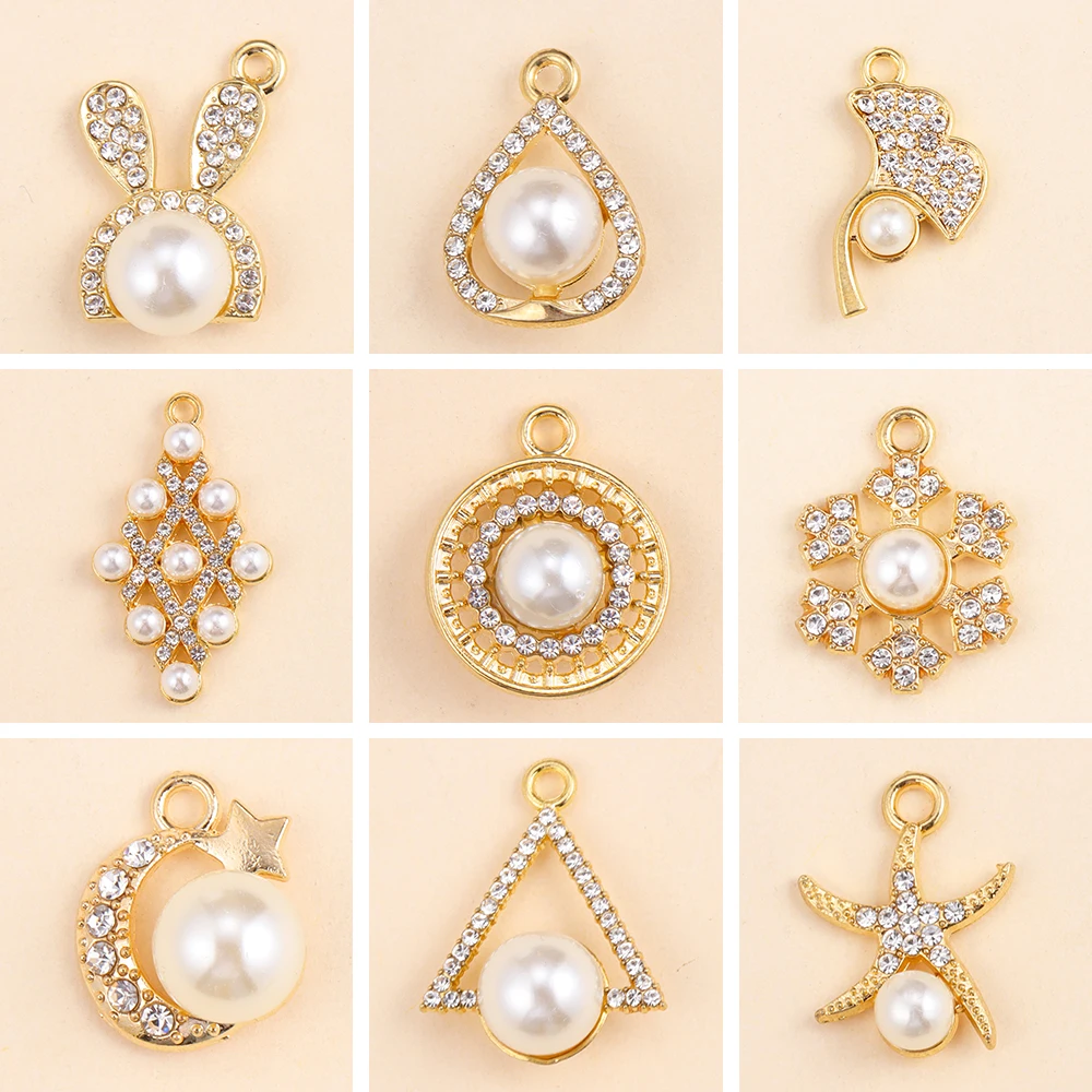 

Wholesale 10Pcs Multi-style Pearl Zircon Charms For Jewelry Making Fashion Earrings Necklace Luxury Jewelry Pendant