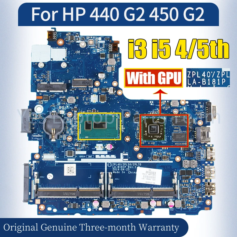 LA-B181P For HP 440 G2 450 G2 Laptop Mainboard I3 I5 4/5th Gen GPU 2G 807227-601 776583-001 Notebook Motherboard Tested