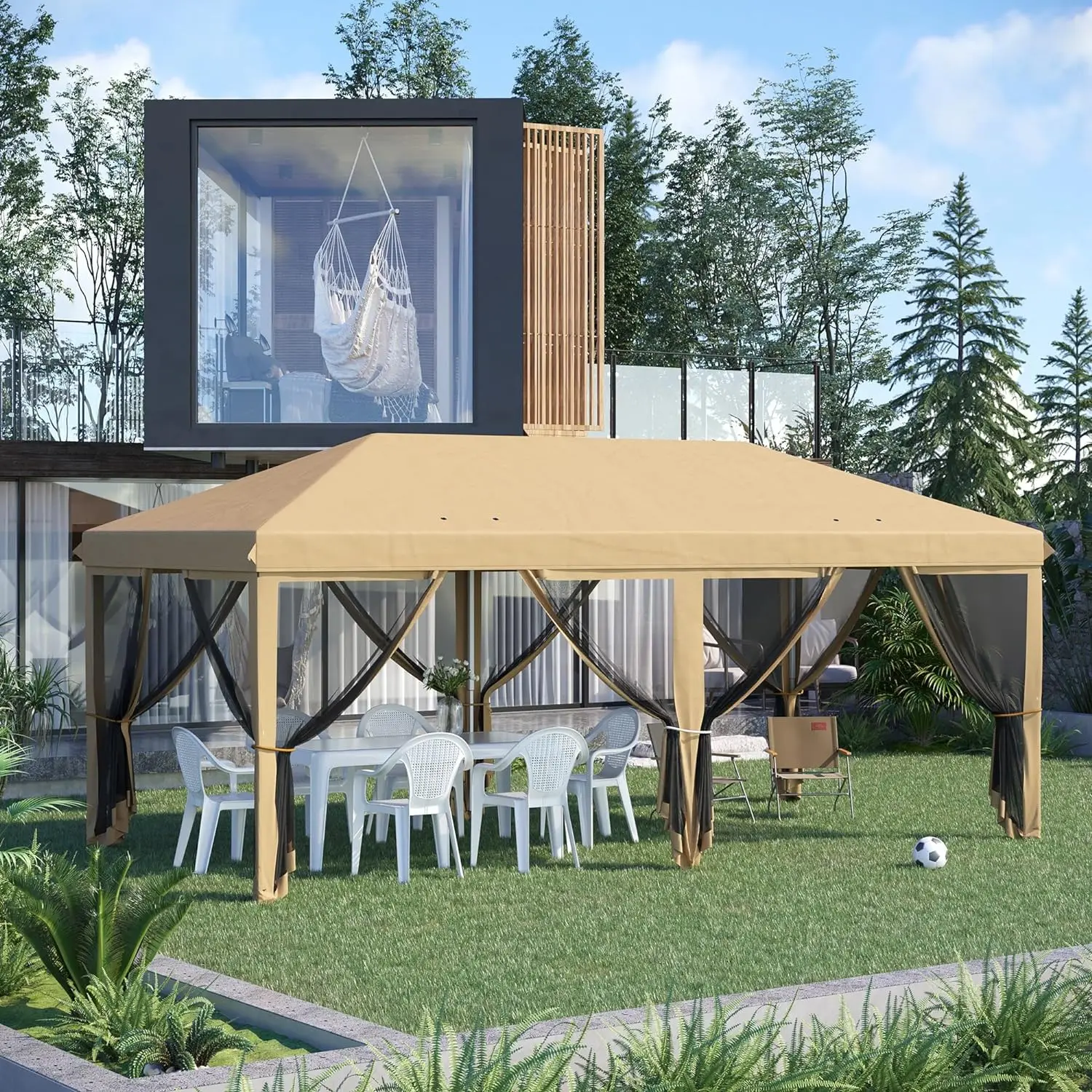 Imagem -02 - Pop up Canopy Tent com Rede Resistente Instant Sun Shelter Grandes Barracas para Festas Leve o Bolsa ao ar Livre 10 x 20