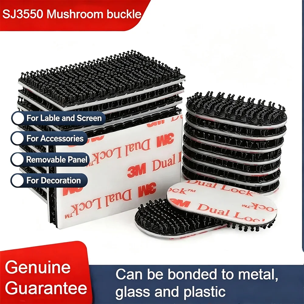 3M SJ3550 Schwarzer Pilzkopf-Verschluss mit Wellenverschluss und wasserdichtem, hitzebeständigem doppelseitigem Klebeband