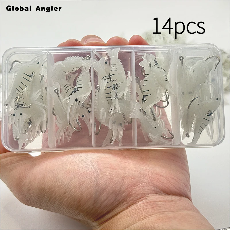 Leurre en silicone en forme de crevettes Angler, 14 pièces, disponible en différentes couleurs et tailles, conçu spécifiquement pour l'eau douce