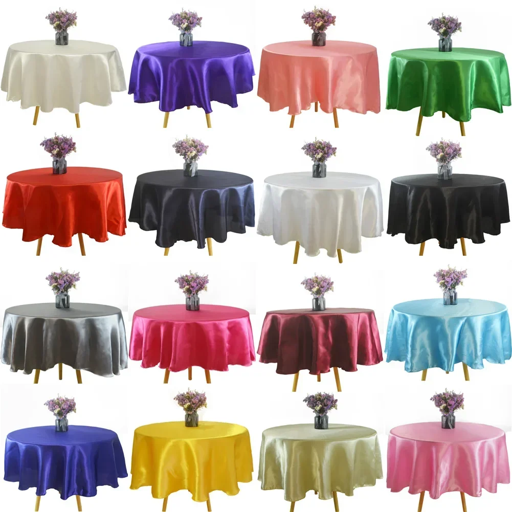 Round 145cm Satin Tablecloth Home Restaurant Table Cloth Tableware Cover Overlay Wedding Banquet Christmas Party Decoration