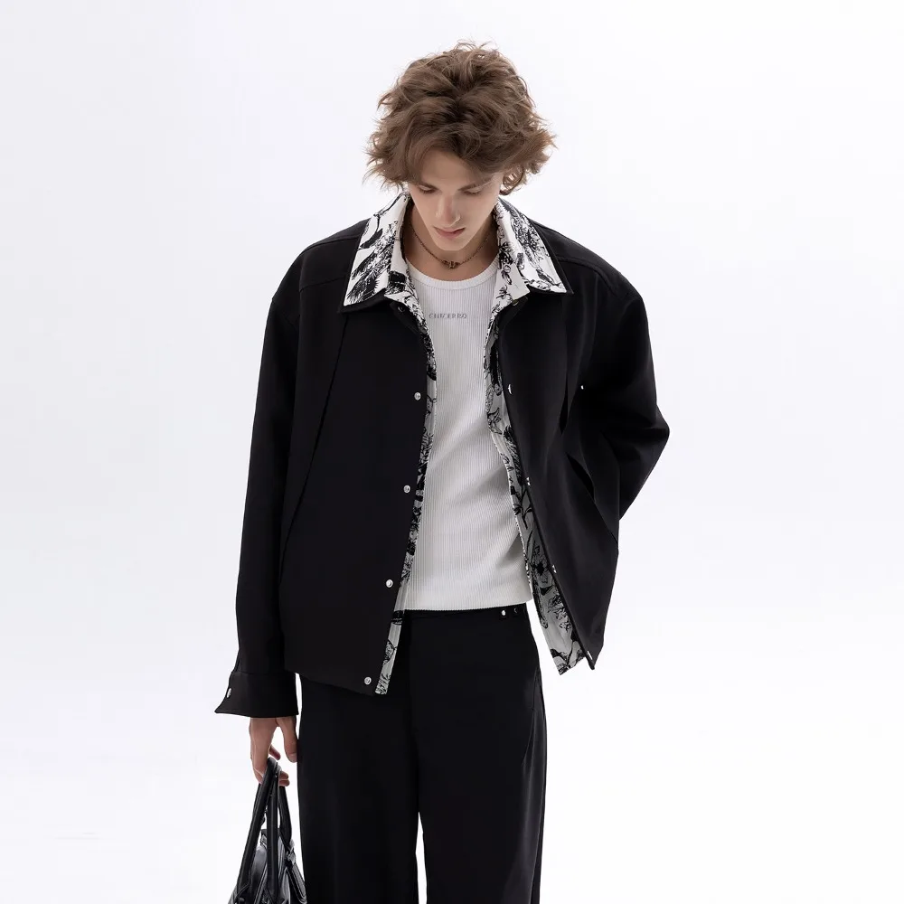 

Черная куртка с воротником на подкладке и контрастным принтом Tesco — повседневная повседневная одежда