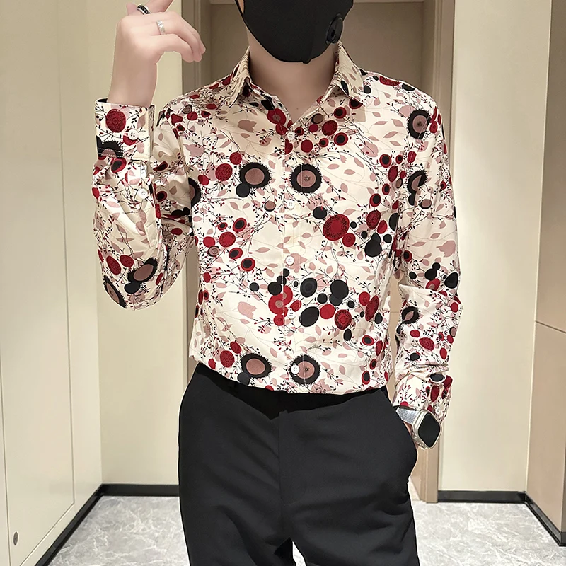 

Hot Selling Flower Shirt for Men Long Sleeve Casual Shirts Fashion Slim Fit Social Party Tuxedo Blouse High Quality Men Clothing