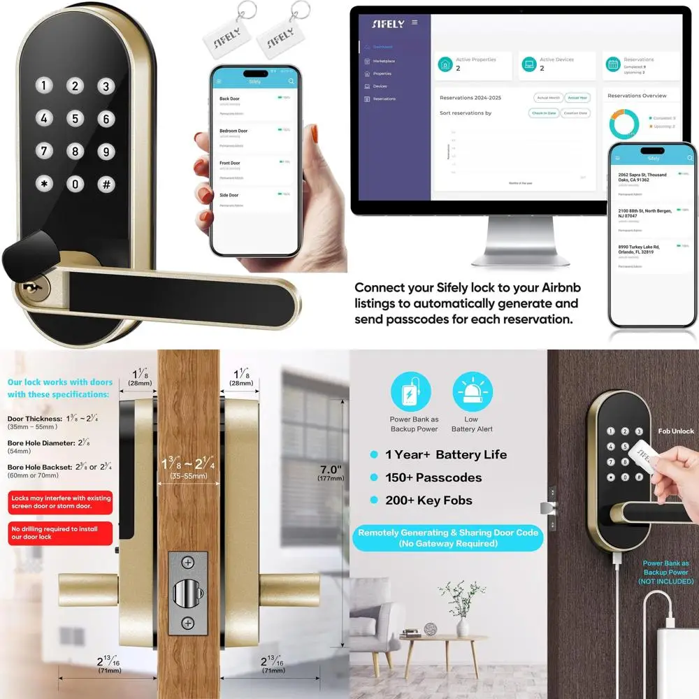 

Smart Door Lock with Handle, Digital Deadbolt for Home, Office, and Interior Doors, App-Controlled, Easy DIY Install, Suitable f