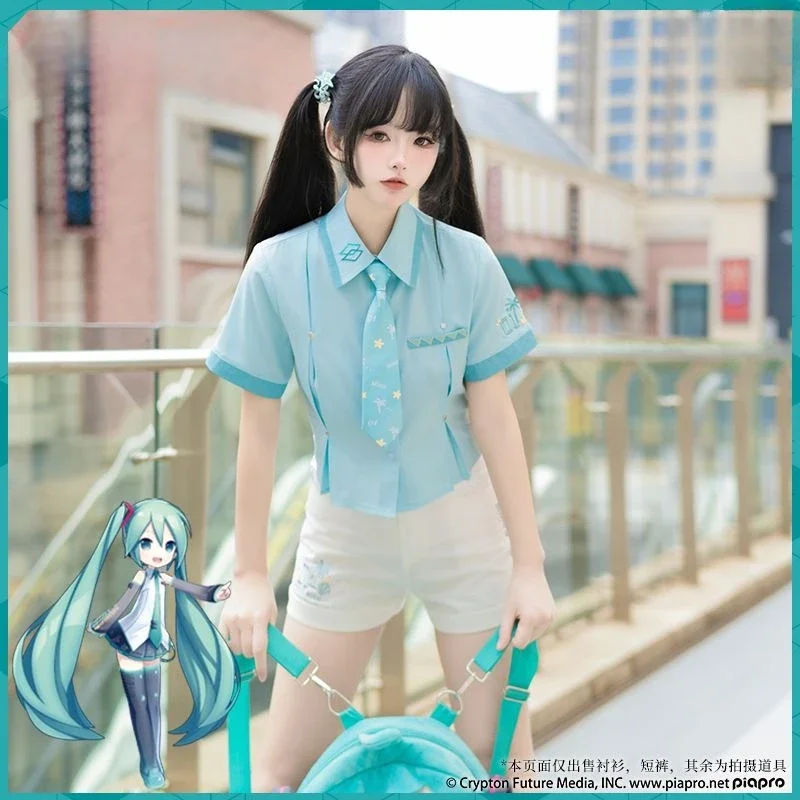 Hatsune Miku Short-sleeved Anime Peripheral Cartoon Cute Shorts Japanese Kawaii T-shirt New Sportswear Comfortable Breathable