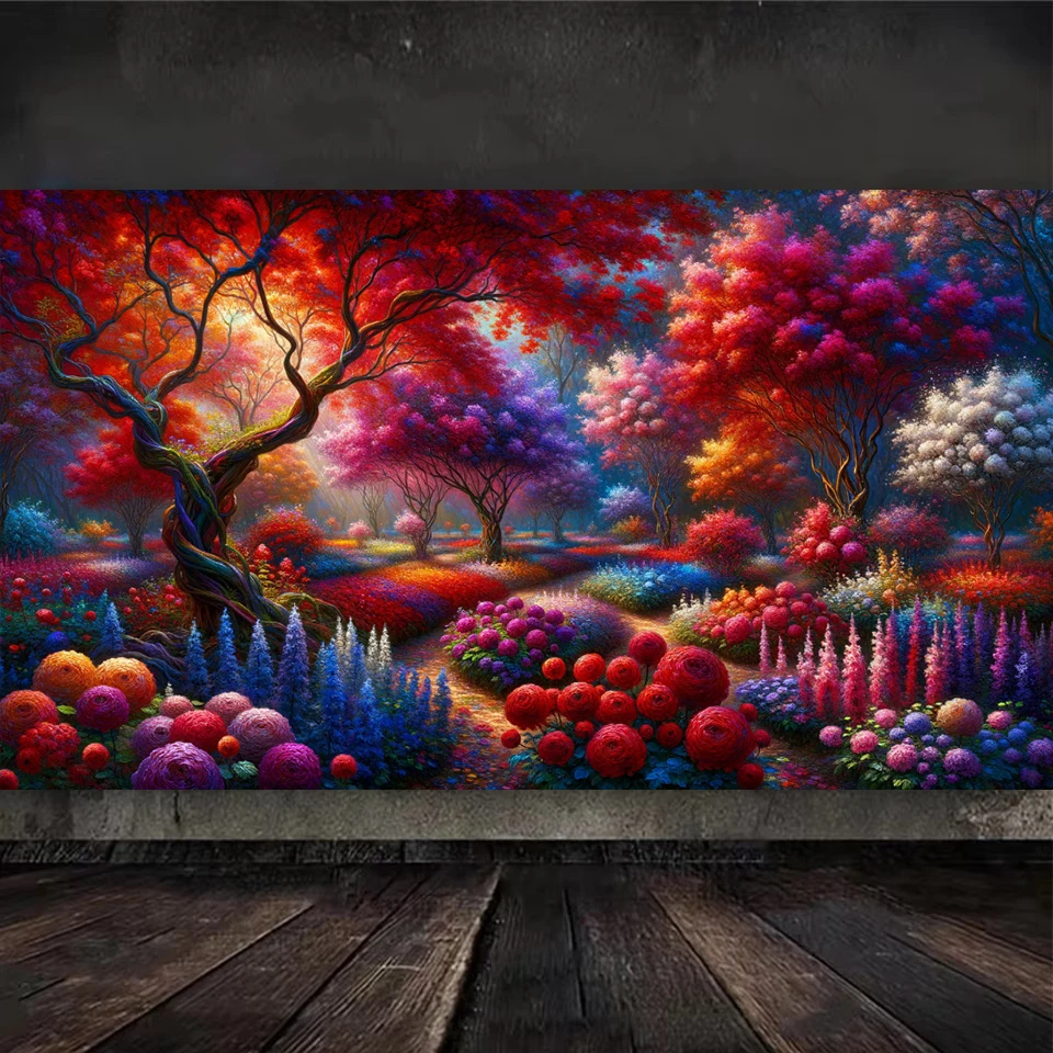 colorful fantasy landscape Diy Diamond Painting Full Diamond Mosaic Cross stitch kits ﻿ vibrant flower-filled forest Home Decor