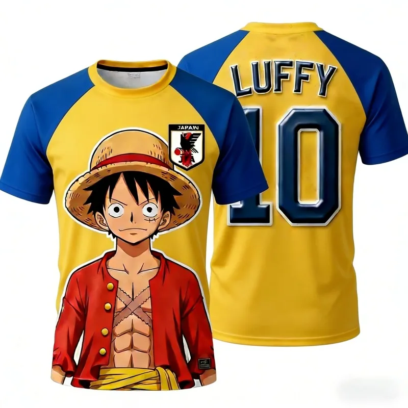 One Piece Monkey D. Luffy 10 Japan National Team Soccer Jersey 3D Quick Dry T-Shirt For Men Women Kids