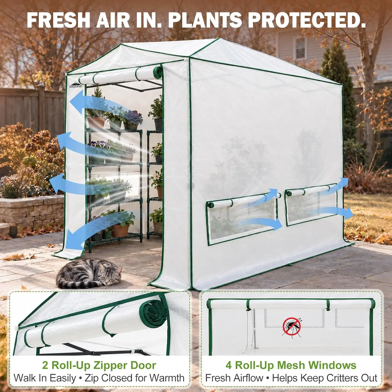 8x6 Pop Up Greenhouse with Easy Setup, Translucent Woven Top