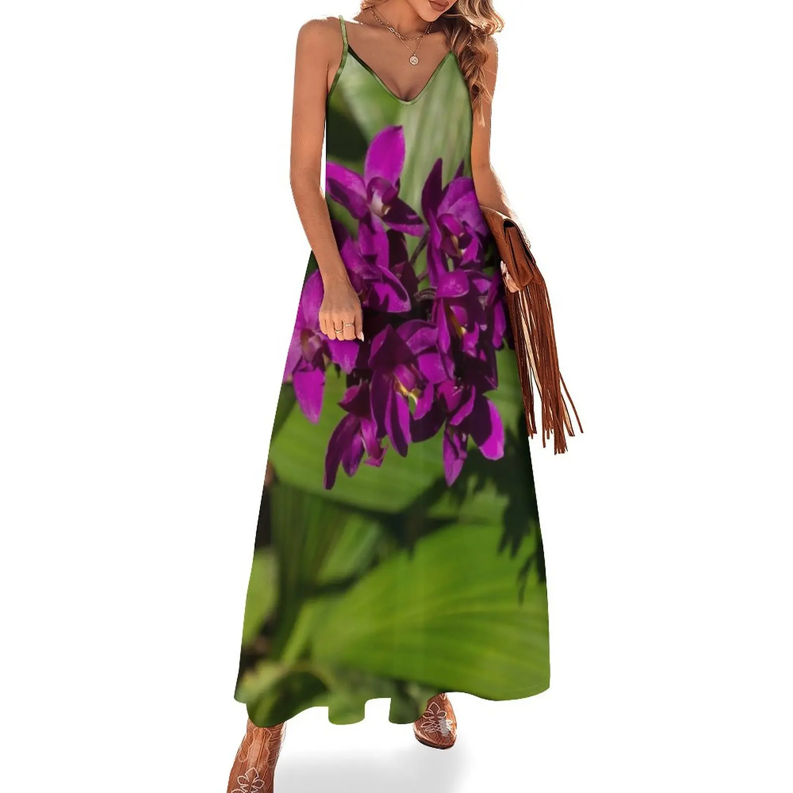 

Hot Pink Orchids - Exotic Tropical Shadows Sleeveless Dress Dress women dress summer 2024 women