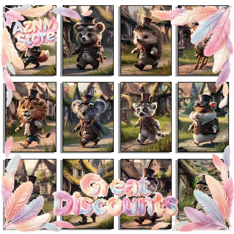 2026 Cute Chibi Steampunk Animals Canvas Painting And Print Abstract Wall Art HD Poster for Living Room Home Decor Frameless