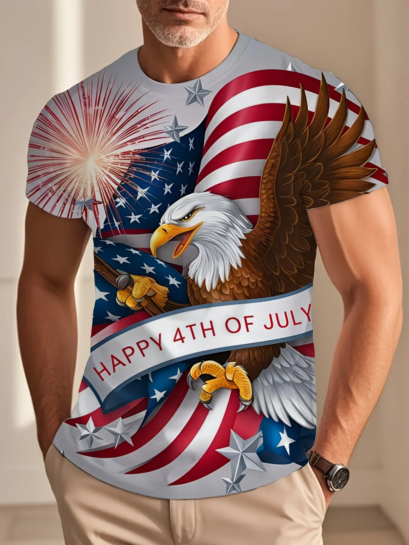 Mens 1776 2026 250 Years Of Freedom US Patriotic Eagle Print Short Sleeve Crew Neck T Shirt Plus Size