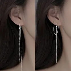 Women's Fashion Elegant Long Tassel Drop Earrings Cute Stars Thin Chain Piercing Earring Line Accessories Dangle Earring Jewelry