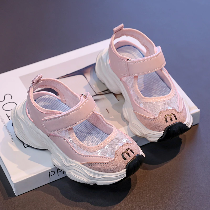 

2025 дышащие спортивные сандалии, летние сандалии для мальчиков и девочек, повседневная уличная обувь, детская обувь с мягкими пайетками, модные нескользящие кроссовки