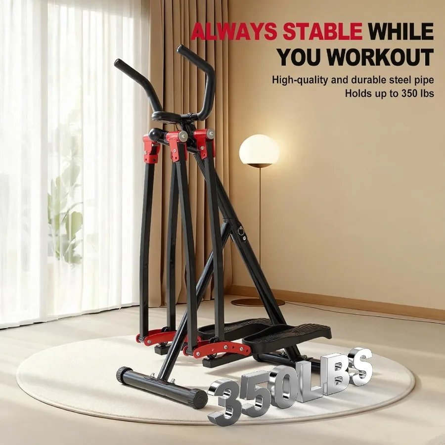 آلة تمرين المشاية الفضائية - مدرب بيضاوي الشكل للاستخدام المنزلي، معدات تمارين الجسم بالكامل مع شاشة LCD قابلة للطي