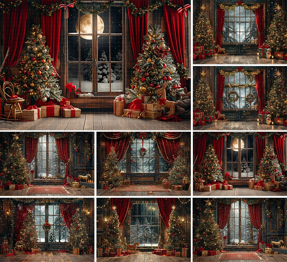 Mehofond Photography Background Winter Christmas Window Gifts Xmas Tree Kids Family Holiday Portrait Decor Backdrop Photo Studio