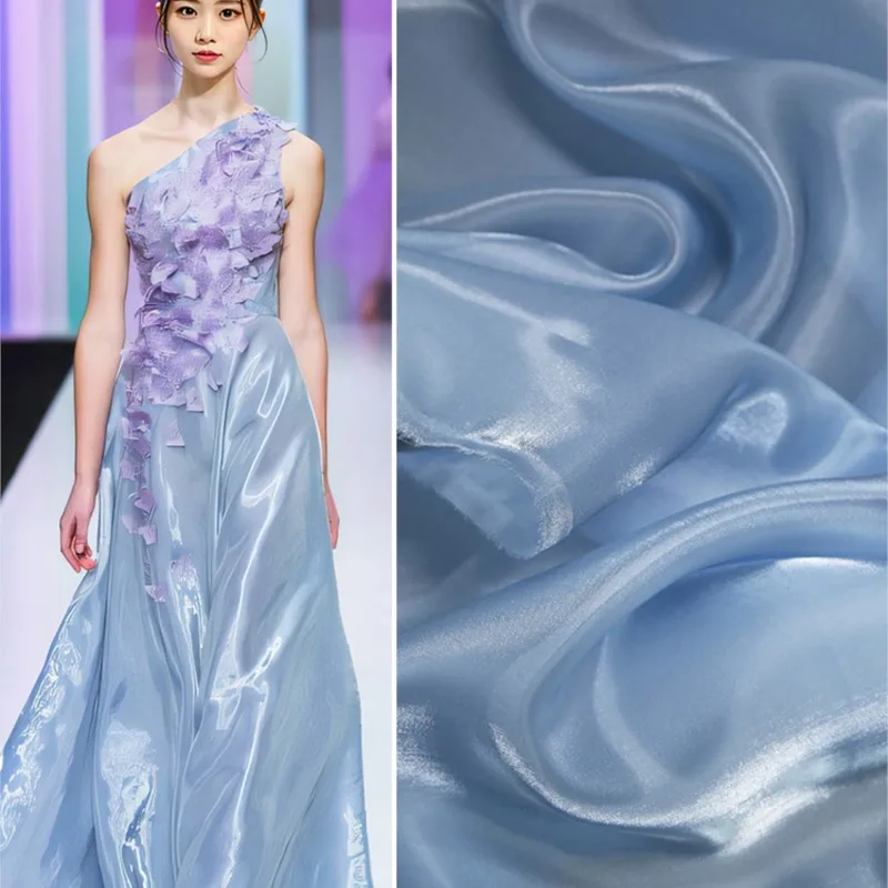 

Water Wave Gloss Liquid Light Yarn Fabric High Density Flash Organza Clothing Gown Designer