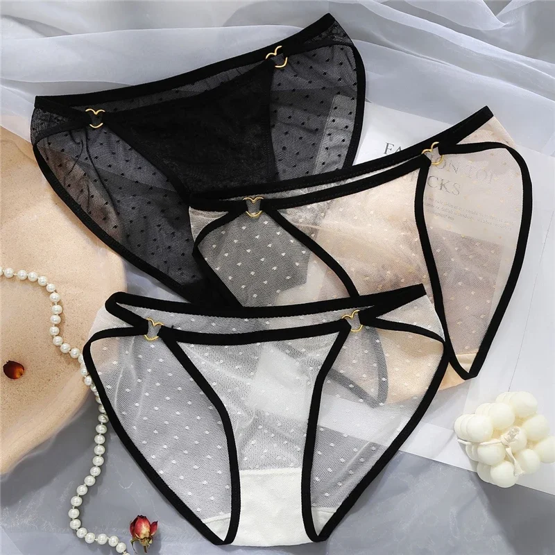 

Lace Sexy Mesh Panties Women's Dots Briefs Underwear See-through High Elastic Net yarn Female Lingerie Underpants