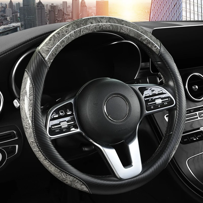 Peach Wood Grain Car Steering Wheel Cover Non-slip Four Seasons General Motors Handle Cover  Fits 14.5-15\