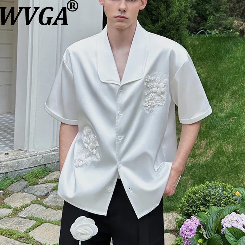 

WVGA весна лето новые мужские Tide High Street трехмерный цветок модная рубашка с коротким рукавом нишевые шикарные повседневные топы Ins W17972