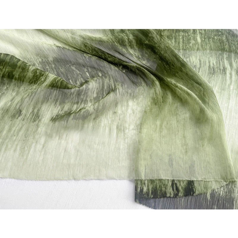 Green Gradient Lightweight Semi Transparent Artistic Stir Dye Dress, Clothing Designer Fabric