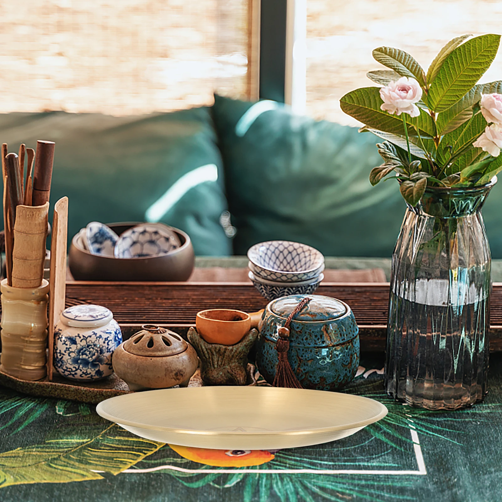 

Ritual Holder Round Metal Altar Pentagram Decorative Tray Copper Storage Plate Tea Light Candles Tray Scented
