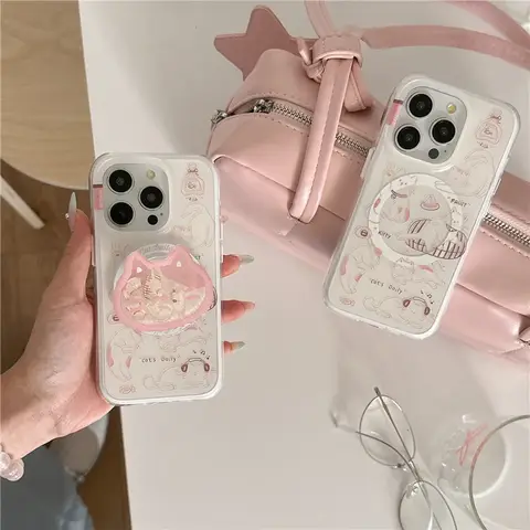 आईफोन 16 प्रो 15 13 14 प्रो मैक्स के लिए कावई कार्टून कैट मैग्नेटिक फोन केस, मैगसेफ स्टैंड शेक होल्डर गिर्प केस के साथ प्यारा कवर 8 best sales मैगसेफ एनीमेशन - №5