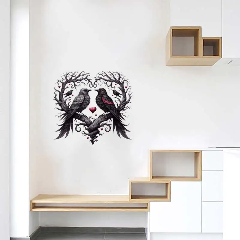 White and Black Swans with Heart Shape Wall Stickers Bedroom Room Background Decoration Mural Animals Home Decor S465