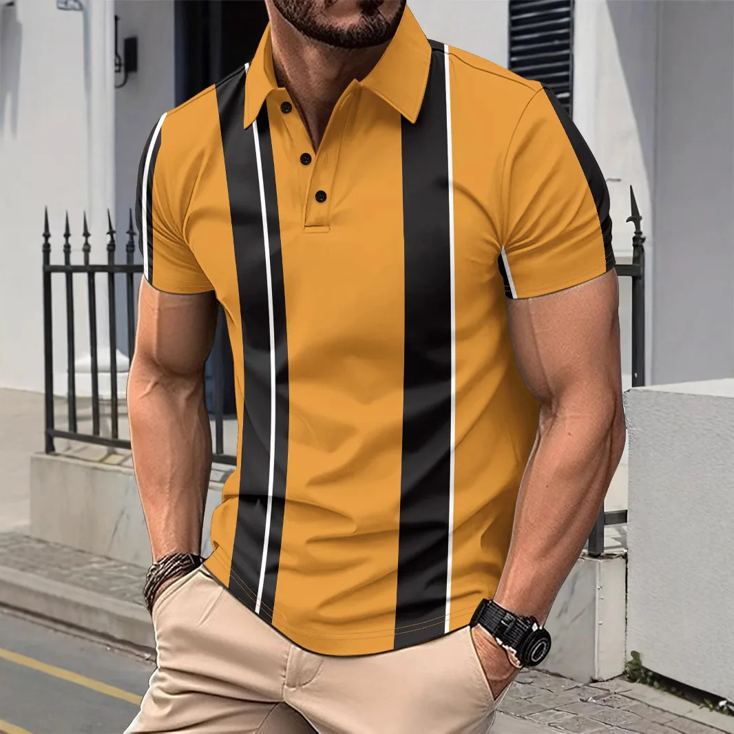2026 Mens Knitted Polo Shirt Short Sleeve Lapel Striped Patchwork Summer New European Size Casual Fashion men's polo shirts