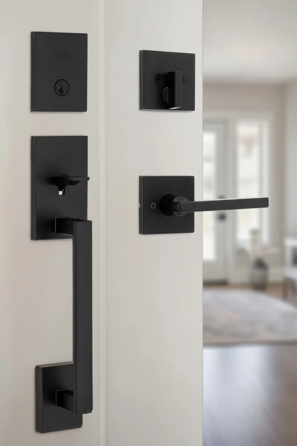 مقبض قفل الباب الأمامي SmartKey مع مجموعة ديدبولت، مقبض دخول رافعة قابل للعكس، لمسة نهائية سوداء غير لامعة، تركيب سهل بنفسك