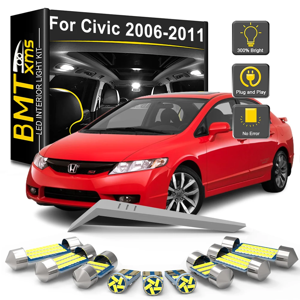 BMTxms 11Pcs Canbus For Honda Civic 8 MK8 8th Gen 2006 2007 2008 2009 2010 2011 Car LED Interior Light Bulb Kit Dome Trunk Lamp