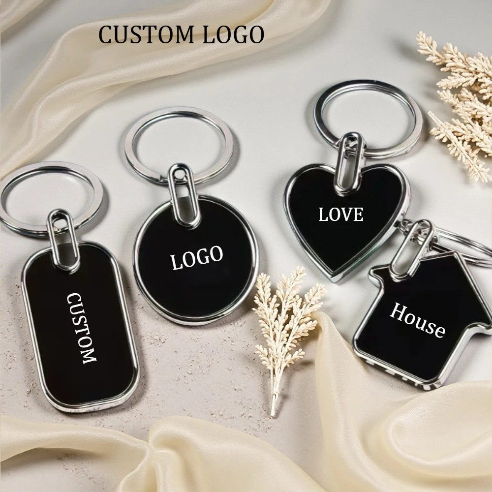 

Custom Engraving Logo Name Metal Keychain Laser Marking Black Mirror Car Keyring Personalized Bag Key Ring Promotional Gift