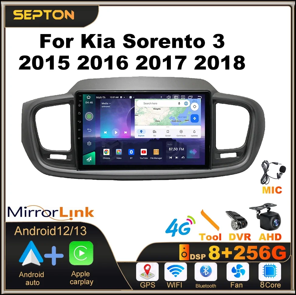 SEPTON GPS 4G Smart Car Systems Car Radio Carpaly for Kia Sorento 3 2015 2016 2017 2018 Auto Radio Stereo Multimedia Player