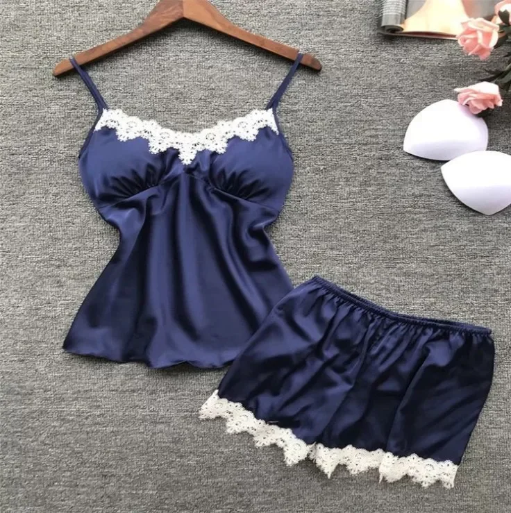 

New Lace Sexy Lingerie Bow Pajama Set Women's Pajama Set Fashionable V-neck Elastic Satin Doll Set Solid Color Satin Pajama