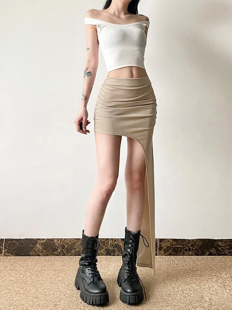 

Y2k Aesthetic Solid Skirt For Women Irregular Vintage Jupe 2025 Faldas Mujer De Streetwear Summer Pleated Grunge Skirts