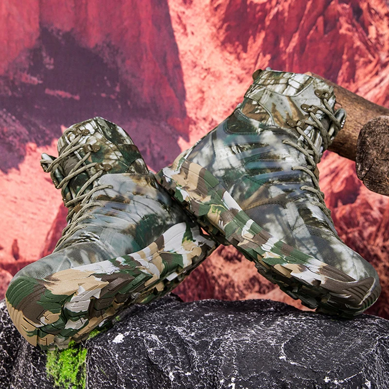 CHRLCK Outdoor Combat Boots High Top Sneakers Men's High Top Boots Waterproof Desert Combat Boots Outdoor Non-slip Hiking Shoes