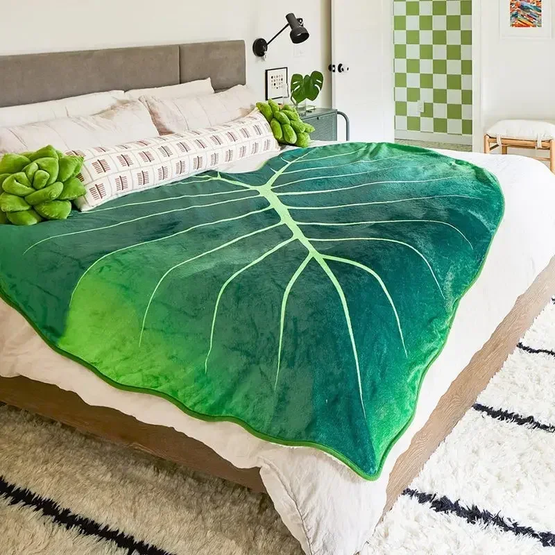 Manta de hojas gigantes súper suave para cama, sofá, manta de planta de Gloriosum, decoración del hogar, manta de toalla cálida para sofá, regalo de Navidad
