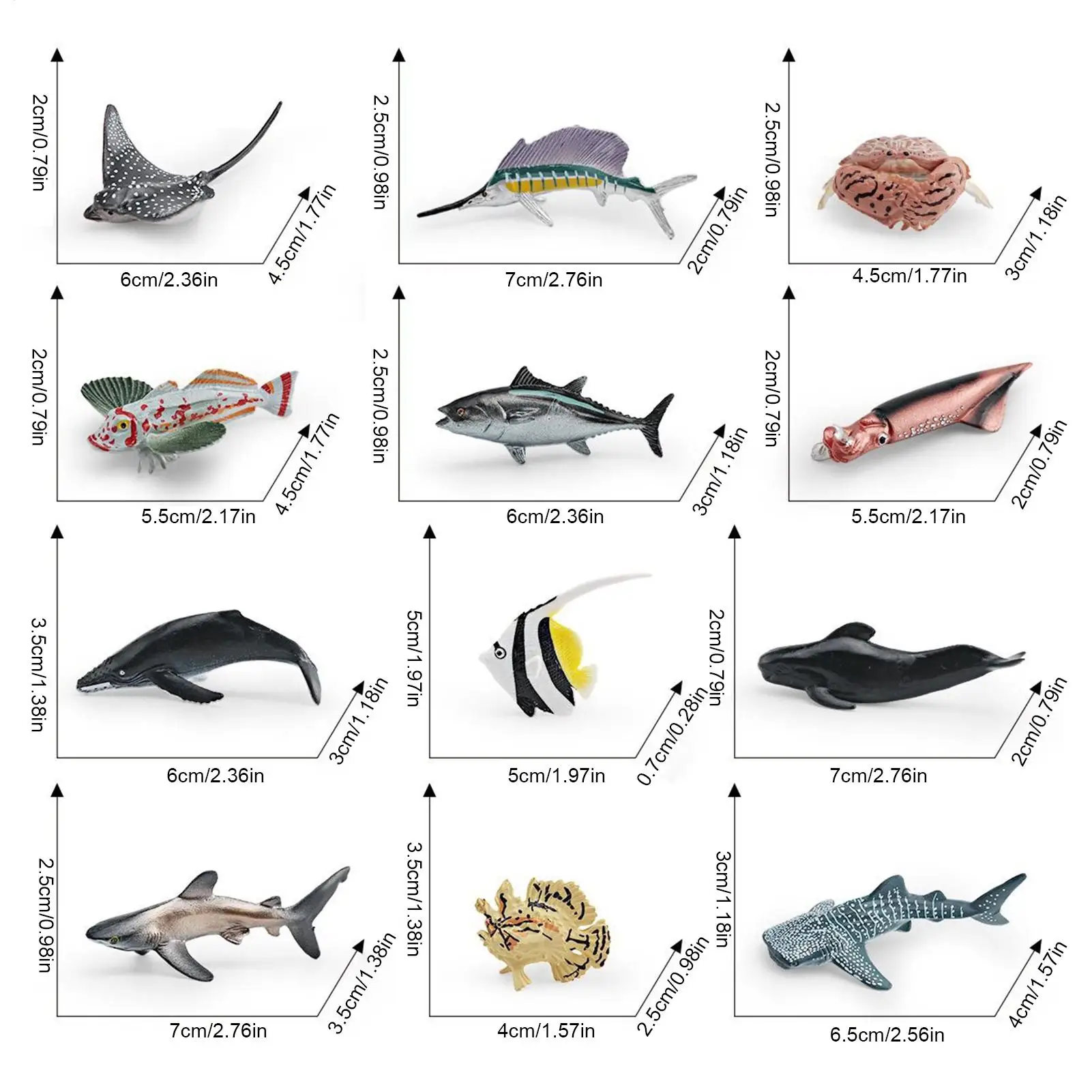 12pcs Realistic Fish Toy Cognitive Interactive Play Pretend Fake Fishes for Outdoor Home School Classroom Learning Exploration