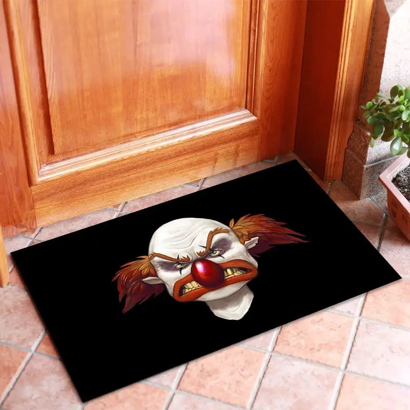 VIKAMA Horror Clown Doormat Water Resistant Anti Slip Alfombra For Front Door Entrance Halloween Horror Party Home Decor
