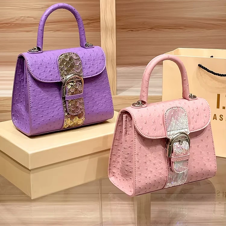 Manufacturers Wholesale 2024 New Fashion Designer High Quality Ostrich Pattern Genuine Leather Luxury Messenger Shoulder Bag