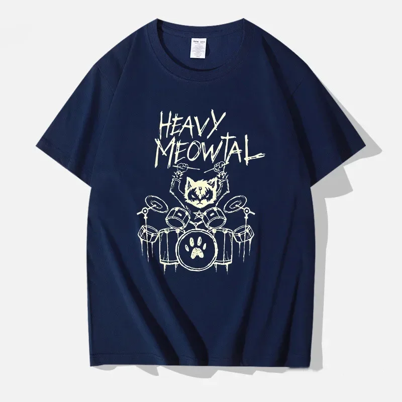 Men Tees Heavy Meowtal Cat Metal Music Gift Idea Funny Pet Owner T-Shirt Latest Printed Tops Shirt Cotton T Shirts for Boys Geek