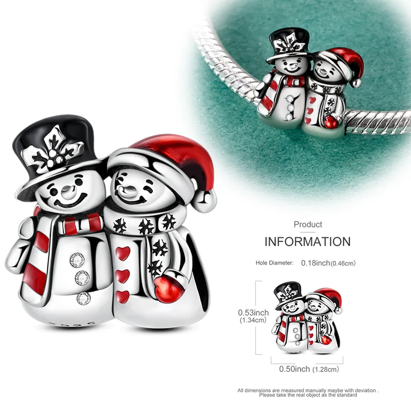 

925 Sterling Silver Christmas Snowman Charms Bead Dangle Fit Original Bracelet DIY Women Jewelry