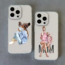 Family Mama Of Girl Mom Clear Phone Case For iPhone 13 12 11 Pro Max Mini 15 14 Pro Max Plus XR XS X 7 8 Plus Transparent Cover