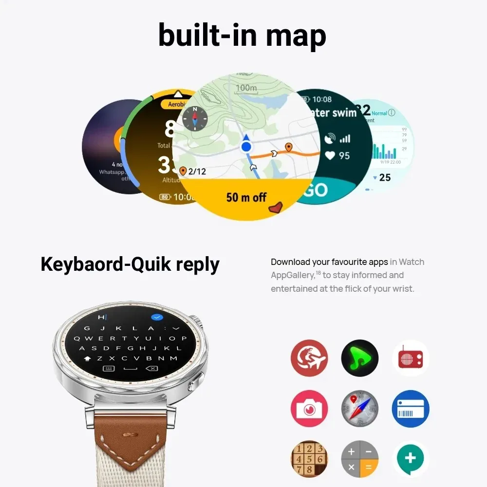 HUAWEI WATCH GT 5 Smartwatch تتبع الصحة المدمج في الخريطة استرداد الرسالة المتوافقة مع iOS وAndroid