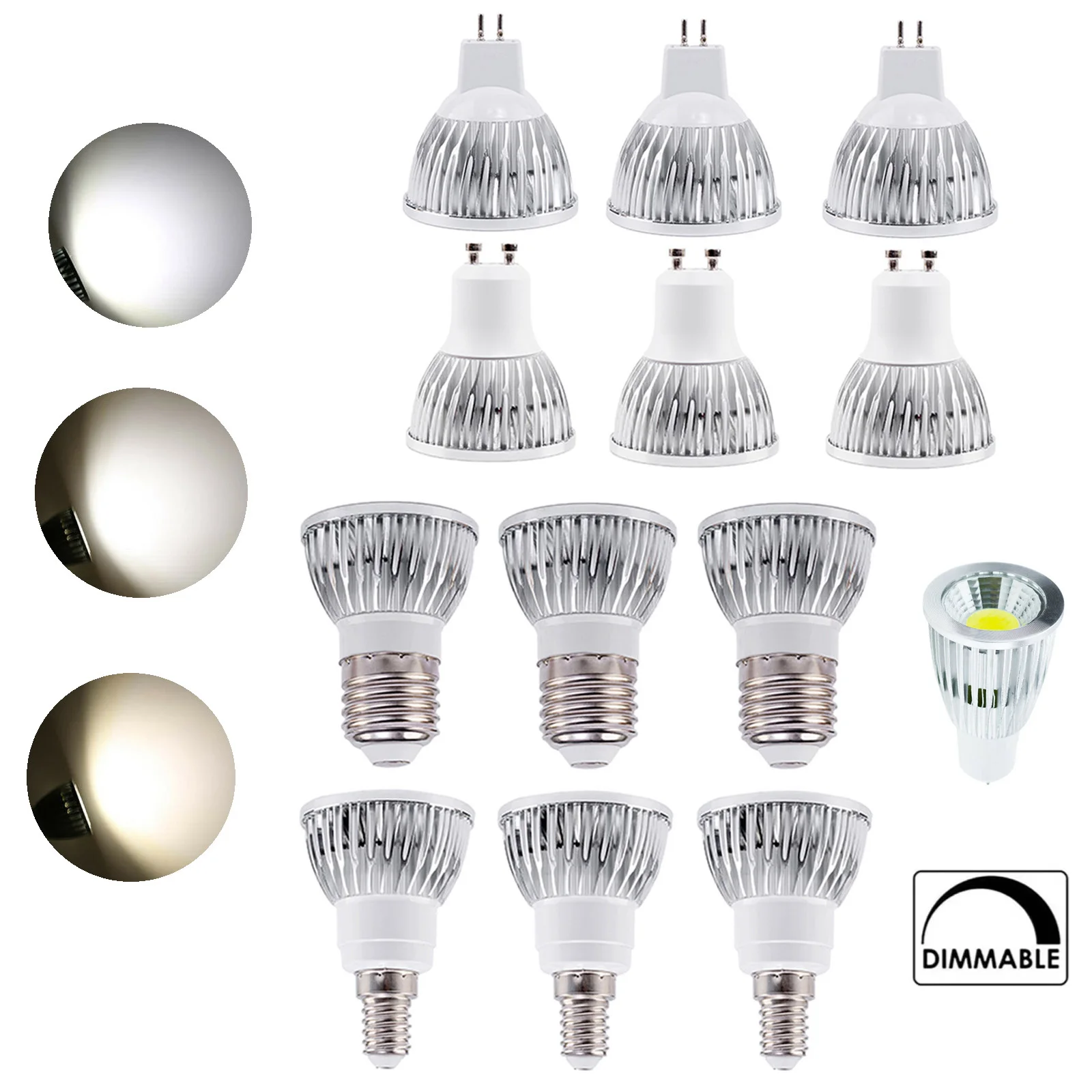 10x dc24v LED COB spot 6W / 12W dimmable ampoule E27 GU10 mr16 E14 gu5.3 B22 45 / degré angle de faisceau froid chaud neutre blanc
